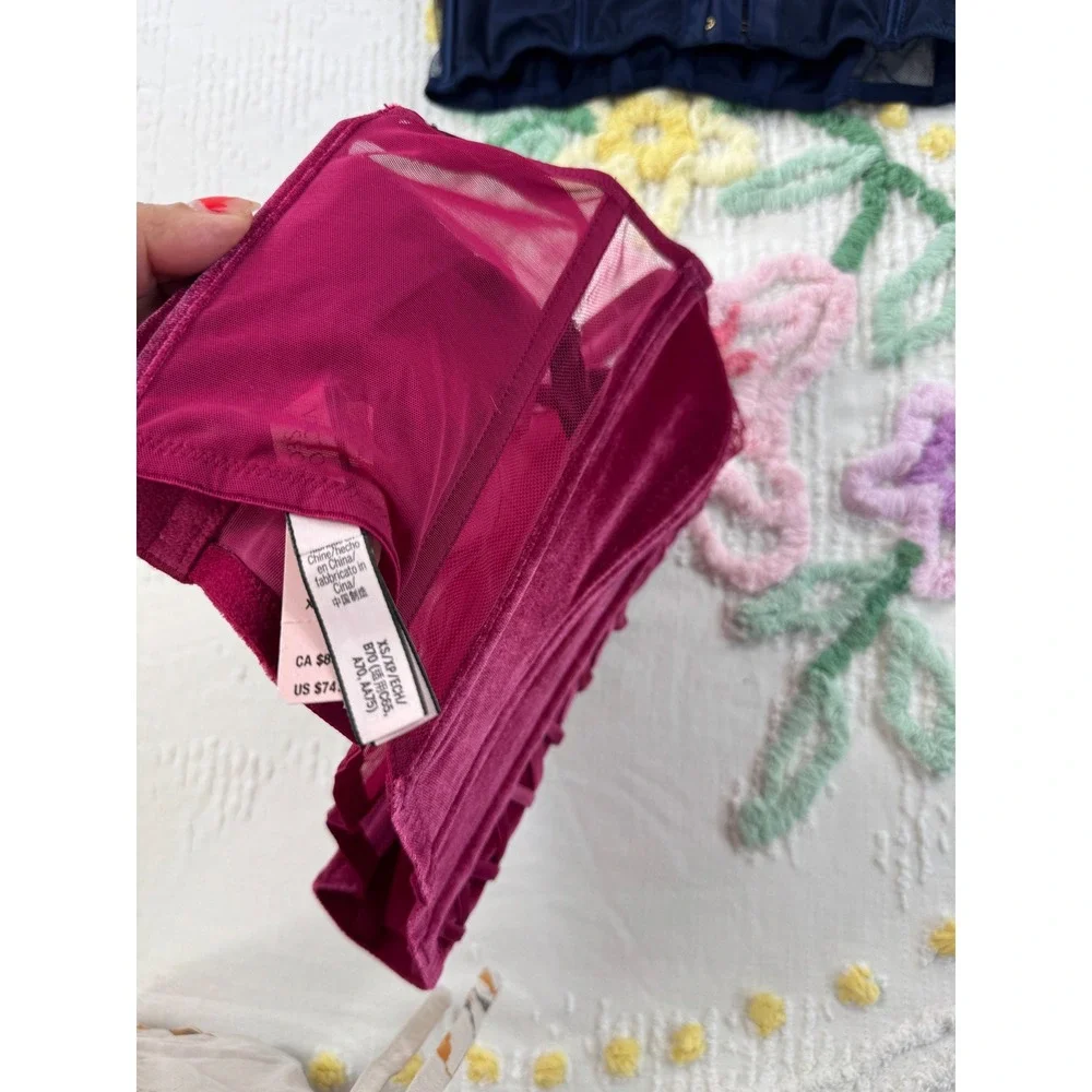 Victoria's‎ Secret Corset Bustier Top Set Floral Lace Up Burgundy Navy  xs - Picture 11 of 15